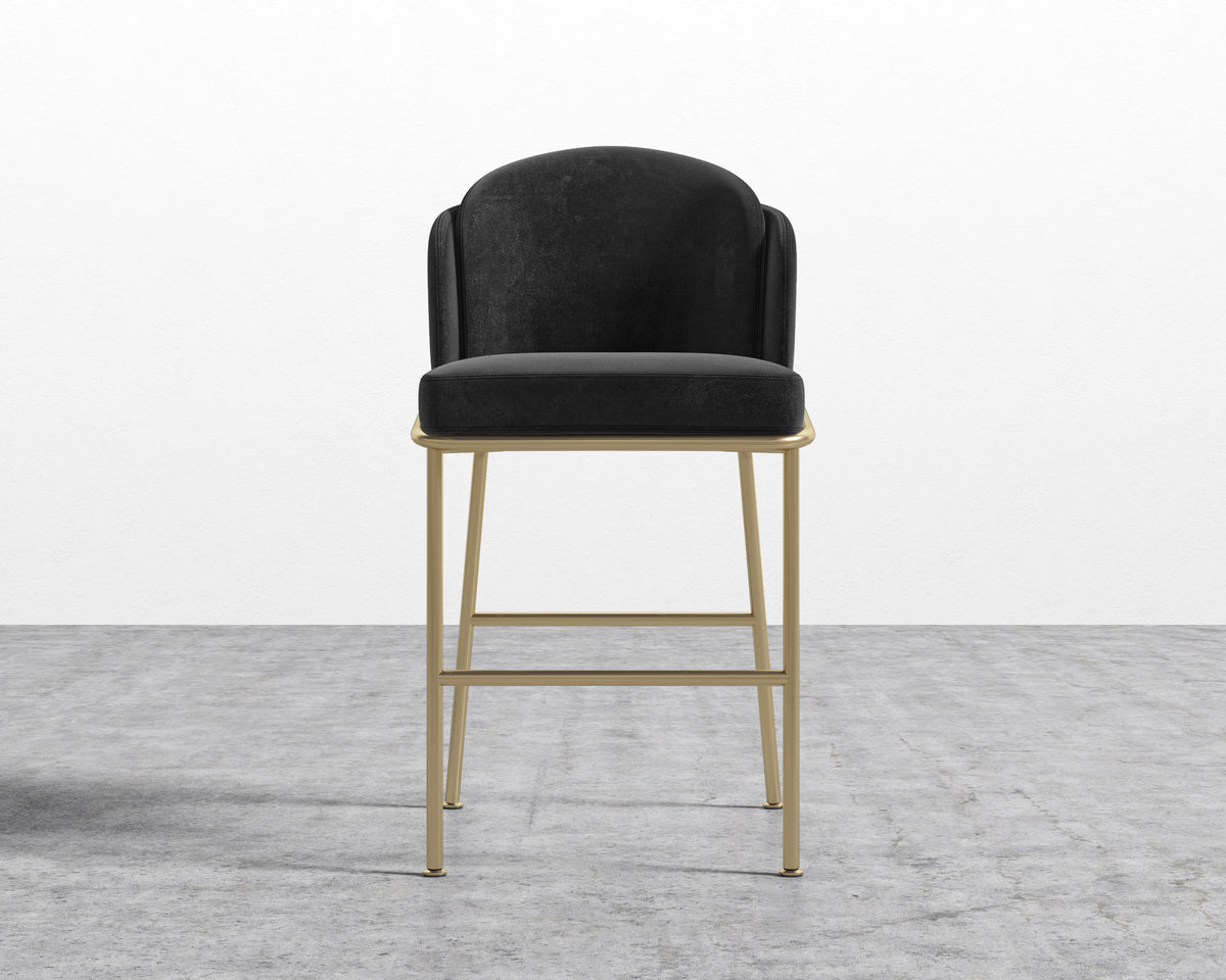 Angelo Counter Stool - Plush Velvet: Black, Brass Base