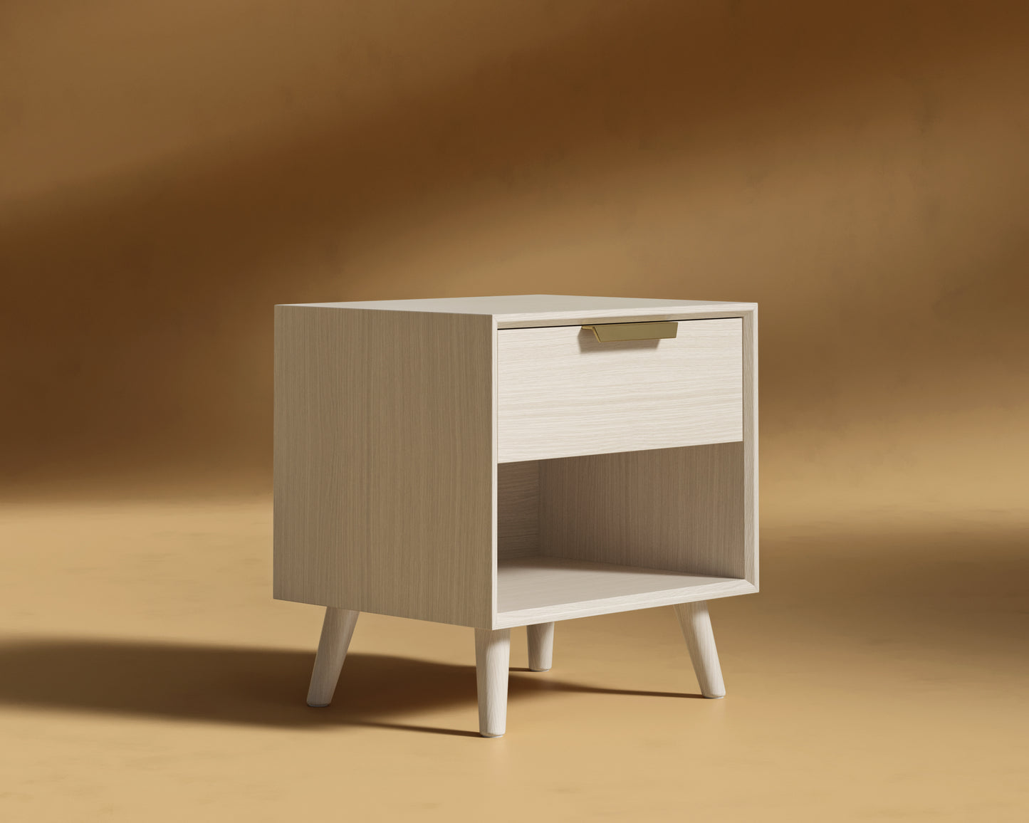 Asher Single Drawer Nightstand - Washed Natural Oak Veneer with Straight Grain