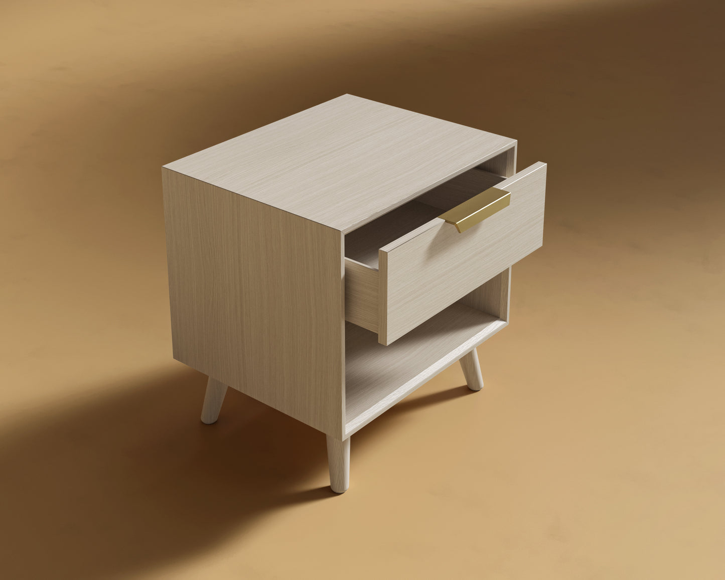 Asher Single Drawer Nightstand - Washed Natural Oak Veneer with Straight Grain