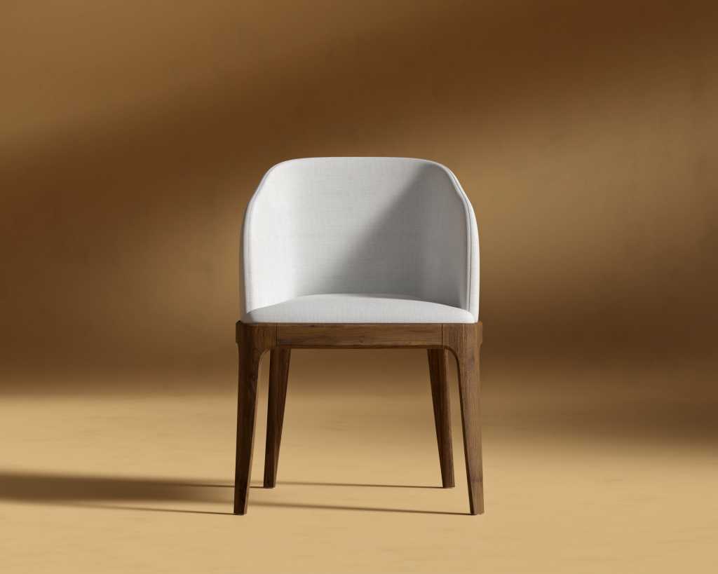 Aubrey Armchair - Performance Linen: Swan, Walnut Stain