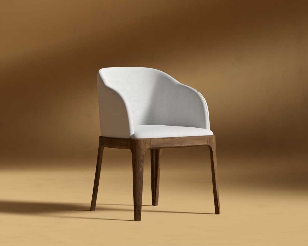 Aubrey Armchair - Performance Linen: Swan, Walnut Stain