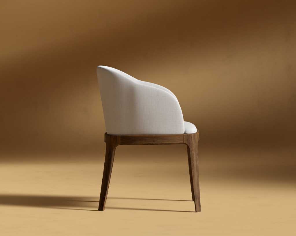 Aubrey Armchair - Performance Linen: Swan, Walnut Stain
