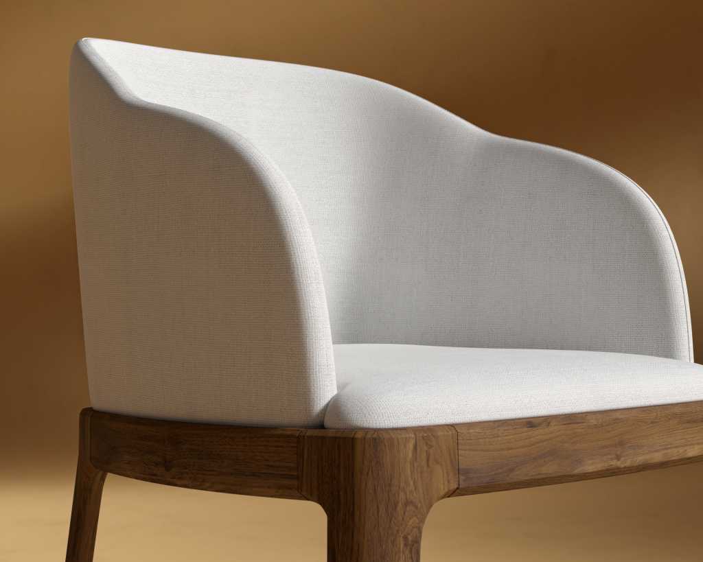 Aubrey Armchair - Performance Linen: Swan, Walnut Stain